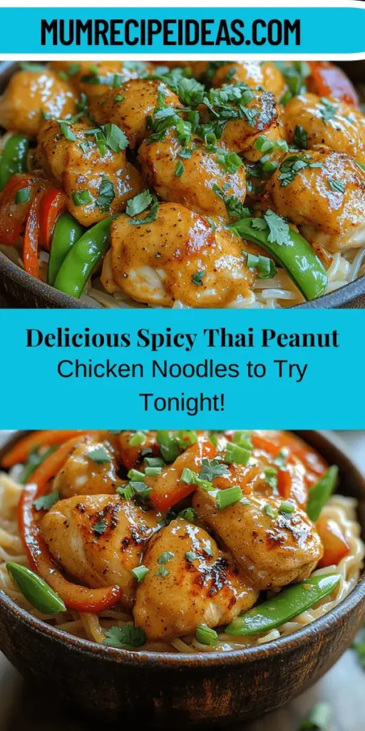 Discover the vibrant flavors of Thai cuisine with this Spicy Thai Peanut Chicken Noodles recipe. This dish features tender chicken, crisp vegetables, and chewy rice noodles, all coated in a rich and creamy peanut sauce. Perfect for weeknight dinners or entertaining friends, it balances spicy, savory, and sweet elements for a satisfying meal. Learn how to prepare this delectable dish at home and explore the essential ingredients that make every bite unforgettable. Indulge in a culinary adventure that brings Thai flavors right to your table.