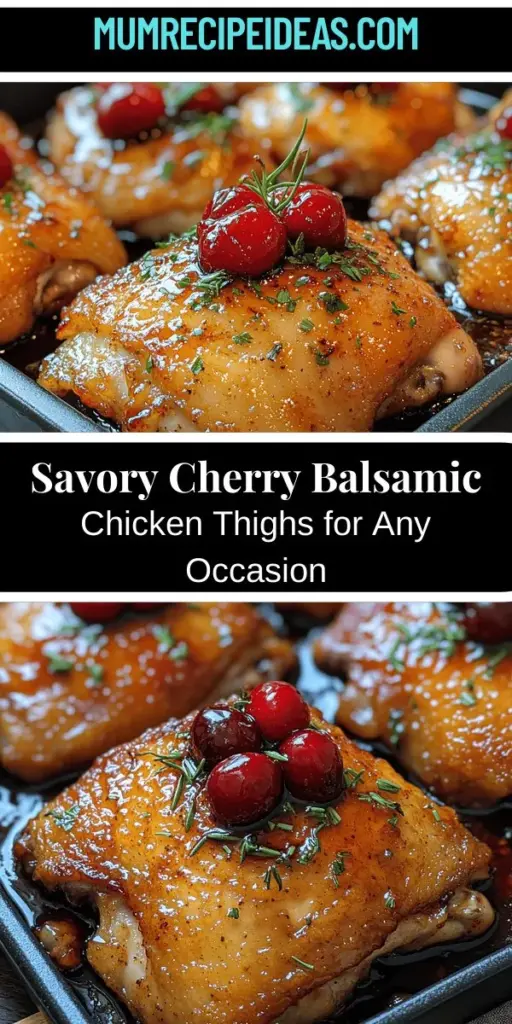 Discover the deliciousness of Cherry Balsamic Chicken Thighs—a perfect blend of sweet and tangy flavors that's easy to make and stunning to serve. This recipe features marinated chicken thighs cooked to perfection and glazed with a luscious cherry balsamic sauce. Ideal for family dinners or special gatherings, the dish promises juicy meat and a vibrant presentation. Use fresh or frozen cherries for year-round enjoyment, and enjoy a meal that's both nourishing and satisfying.