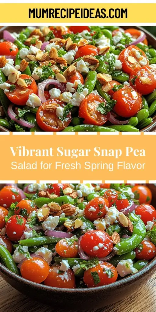 Discover the joy of a vibrant sugar snap pea salad that brings a burst of color and freshness to any meal. Featuring sweet sugar snap peas, juicy cherry tomatoes, creamy feta, crunchy roasted almonds, and refreshing mint, this salad is not only quick to prepare but also healthy and delicious. Packed with nutrients like vitamin C and fiber, it makes the perfect side dish or light lunch. Dive into the detailed recipe and enjoy a refreshing taste of spring!