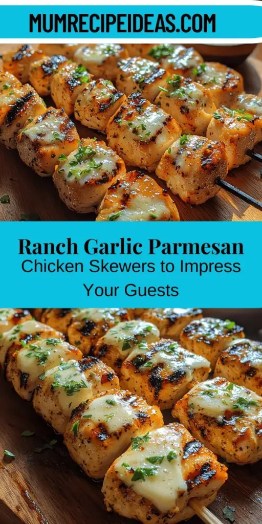 Elevate your outdoor meals with delicious Ranch Garlic Parmesan Chicken Skewers. This simple yet flavorful dish combines tender chicken marinated in creamy ranch dressing, garlic, and Parmesan cheese for a mouthwatering experience. Perfect for barbecues or quick weeknight dinners, these skewers are not only easy to prepare but also bring friends and family together around the grill. Impress your guests with this savory recipe that's sure to become a favorite!
