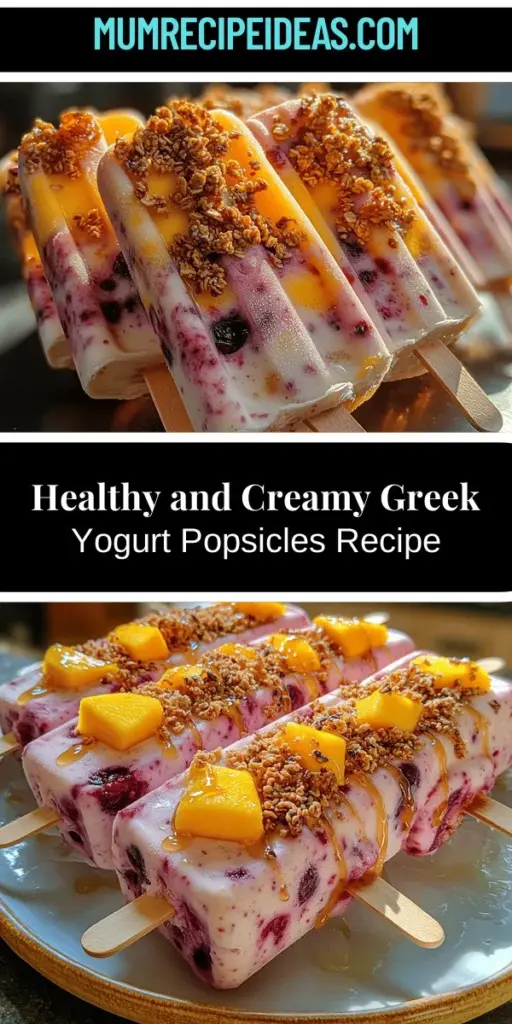 Beat the heat with these delightful creamy Greek yogurt popsicles! Made with natural ingredients, they're a healthier alternative to store-bought treats. Packed with protein and probiotics from Greek yogurt, these popsicles are not only nutritious but also customizable. Use your favorite fruits and sweeteners to create your perfect flavor. Follow our step-by-step guide to make these refreshing frozen treats that are ideal for summer parties, snack time for kids, or post-workout recovery. Enjoy guilt-free indulgence!