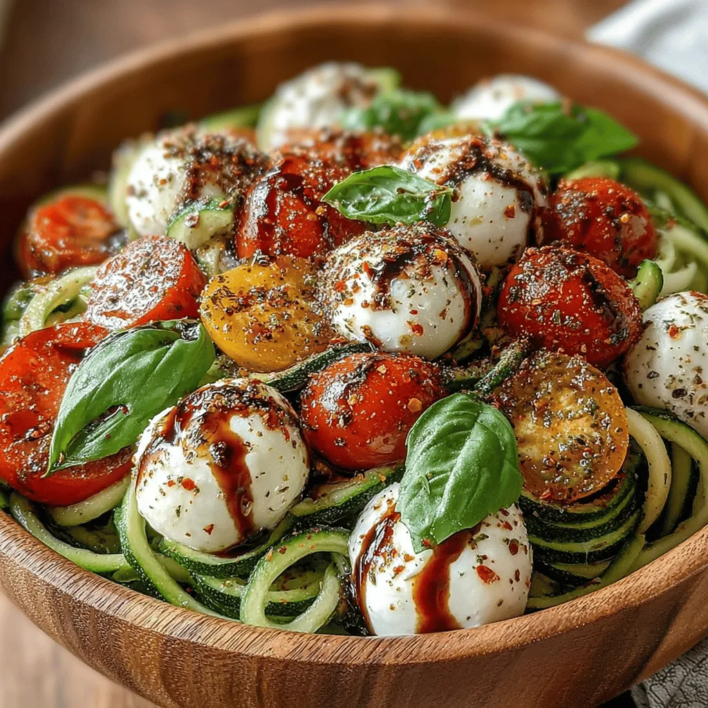 The Fresh & Flavorful Caprese Zoodle Salad brings a refreshing twist to a classic dish. This vibrant salad combines the traditional elements of a Caprese salad—juicy tomatoes, creamy mozzarella, fragrant basil—with a modern, health-conscious spin by using zoodles, or zucchini noodles, in place of pasta. The result is a light and flavorful dish that appeals not only to those who are health-conscious but also to anyone seeking a delicious, satisfying meal.