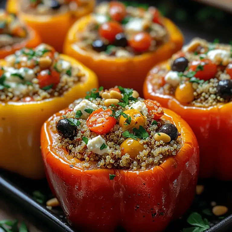 Herbed feta stuffed peppers are a delightful dish that marries the vibrant flavors of Mediterranean cuisine with the wholesome goodness of fresh vegetables. Originating from the sun-kissed regions of Greece and surrounding areas, this recipe embodies the essence of comfort food while showcasing the bounty of nature's harvest. The combination of sweet bell peppers filled with a savory mixture of herbed feta cheese, aromatic herbs, and spices creates a culinary experience that is not only satisfying but also visually stunning.