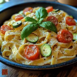 Creamy Zucchini Tomato Pasta Delight is a dish that embodies comfort and simplicity, making it a perfect choice for any occasion—whether it's a cozy family dinner, a quick weeknight meal, or a delightful dish to impress guests. This recipe showcases vibrant flavors, thanks to the fresh ingredients that come together in a harmonious blend. The creamy texture, balanced by the bright notes of zucchini and cherry tomatoes, makes each bite an experience worth savoring.