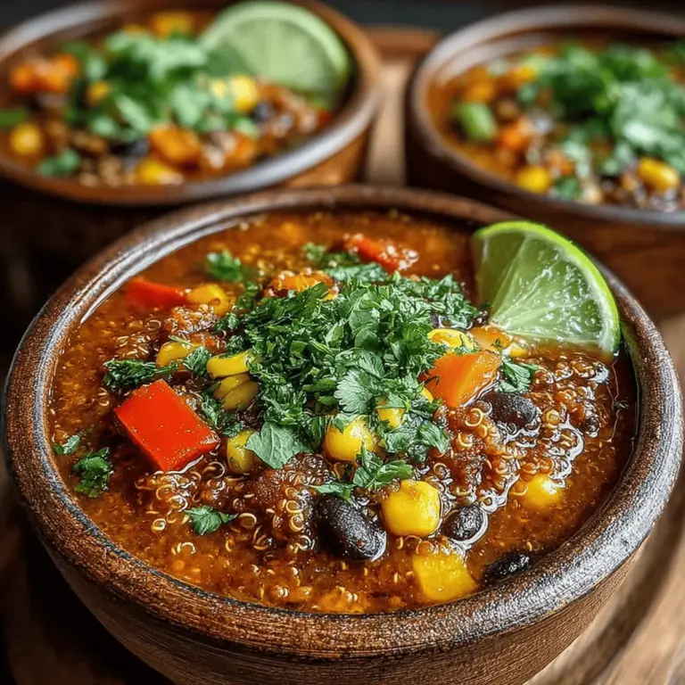 Chili is a beloved dish in many households, renowned for its comforting warmth and rich flavors. This Spicy Black Bean and Quinoa Chili elevates the traditional chili experience by infusing it with an array of vibrant ingredients that not only pack a punch of flavor but also offer substantial health benefits. Whether you are a seasoned vegan or simply looking to incorporate more plant-based meals into your diet, this chili recipe is a fantastic option that is both satisfying and nutritious.