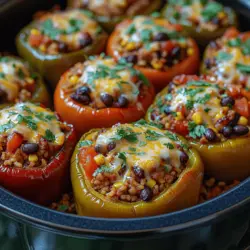 Embark on a culinary adventure with our Heavenly Slow Cooker Stuffed Bell Peppers, a dish that beautifully blends convenience and flavor into one satisfying meal. Whether you're looking to simplify dinner on a busy weeknight or impress guests at a cozy family gathering, this recipe is your go-to solution. Bursting with vibrant colors and wholesome ingredients, these stuffed bell peppers are not just visually appealing but also packed with nutrition, making them a favorite for health-conscious diners.