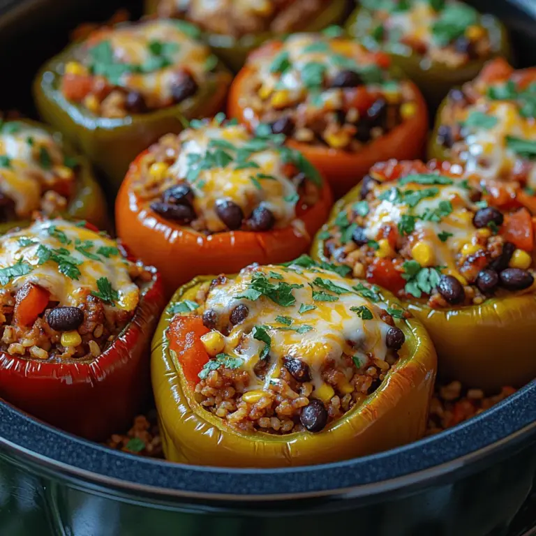 Embark on a culinary adventure with our Heavenly Slow Cooker Stuffed Bell Peppers, a dish that beautifully blends convenience and flavor into one satisfying meal. Whether you're looking to simplify dinner on a busy weeknight or impress guests at a cozy family gathering, this recipe is your go-to solution. Bursting with vibrant colors and wholesome ingredients, these stuffed bell peppers are not just visually appealing but also packed with nutrition, making them a favorite for health-conscious diners.