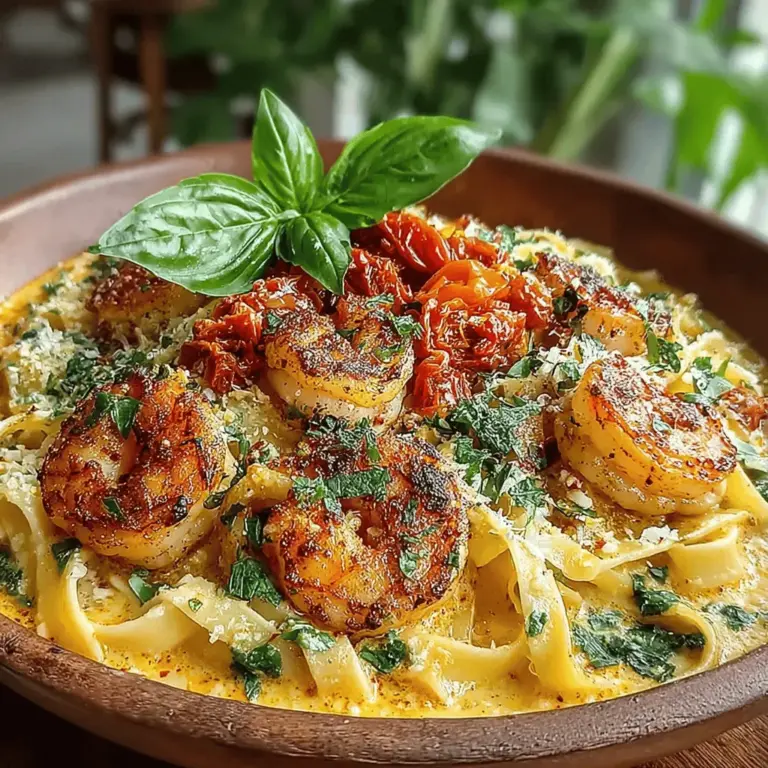 Creamy Sun-Dried Tomato Shrimp Pasta is more than just a dish; it's a celebration of flavors that transports you straight to the heart of Italy with each bite. This decadent meal features succulent shrimp enveloped in a luscious creamy sauce, artfully complemented by the rich, tangy notes of sun-dried tomatoes. Whether you're looking to impress at a dinner party or seeking a comforting weeknight meal, this recipe seamlessly marries elegance with simplicity, making it an ideal choice for any occasion.