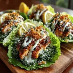 To create the perfect Grilled Chicken Caesar Lettuce Wraps, meticulous preparation is key. Begin by gathering all your ingredients and equipment, including boneless, skinless chicken breasts, romaine lettuce, Caesar dressing, grated Parmesan cheese, and croutons. This organized approach ensures a smooth cooking experience.