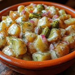 Potato salad is a quintessential comfort food that holds a special place in the hearts of many. Often found at barbecues, picnics, and family gatherings, this dish is celebrated for its versatility and adaptability, making it a go-to for any occasion. While traditional potato salad typically features a creamy base and a medley of ingredients, the Zesty Creamy Dill Pickle Potato Salad takes this classic recipe to new heights by introducing a tangy crunch that elevates the flavor profile. The combination of rich creaminess and the sharpness of dill pickles creates a delightful contrast, making this variation a standout at any gathering.