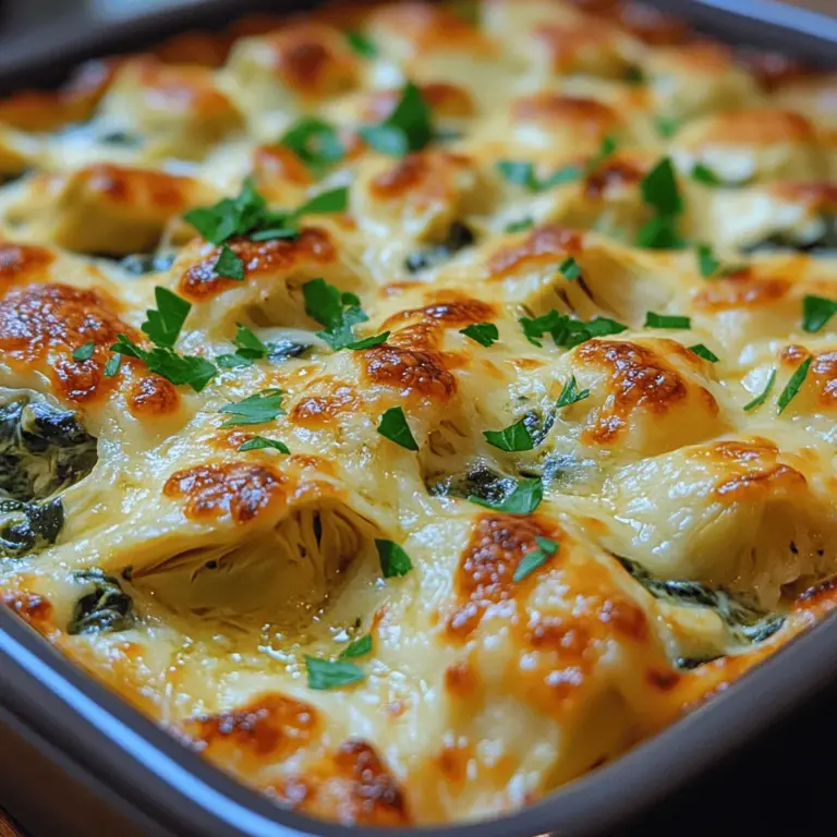 In the world of comfort food, few dishes can rival the creamy richness of a Spinach Artichoke Bake. This delightful appetizer or side dish combines the earthiness of spinach with the tangy flavor of artichoke hearts, all enveloped in a luxurious blend of cheeses and seasonings. As people gather around the table to share food and laughter, this dish stands out as a crowd-pleaser, perfect for gatherings, game nights, or a cozy night in. The allure of Spinach Artichoke Bake lies not just in its creamy texture and savory flavor, but also in its versatility—it can be served warm or at room temperature, making it an ideal option for any occasion.