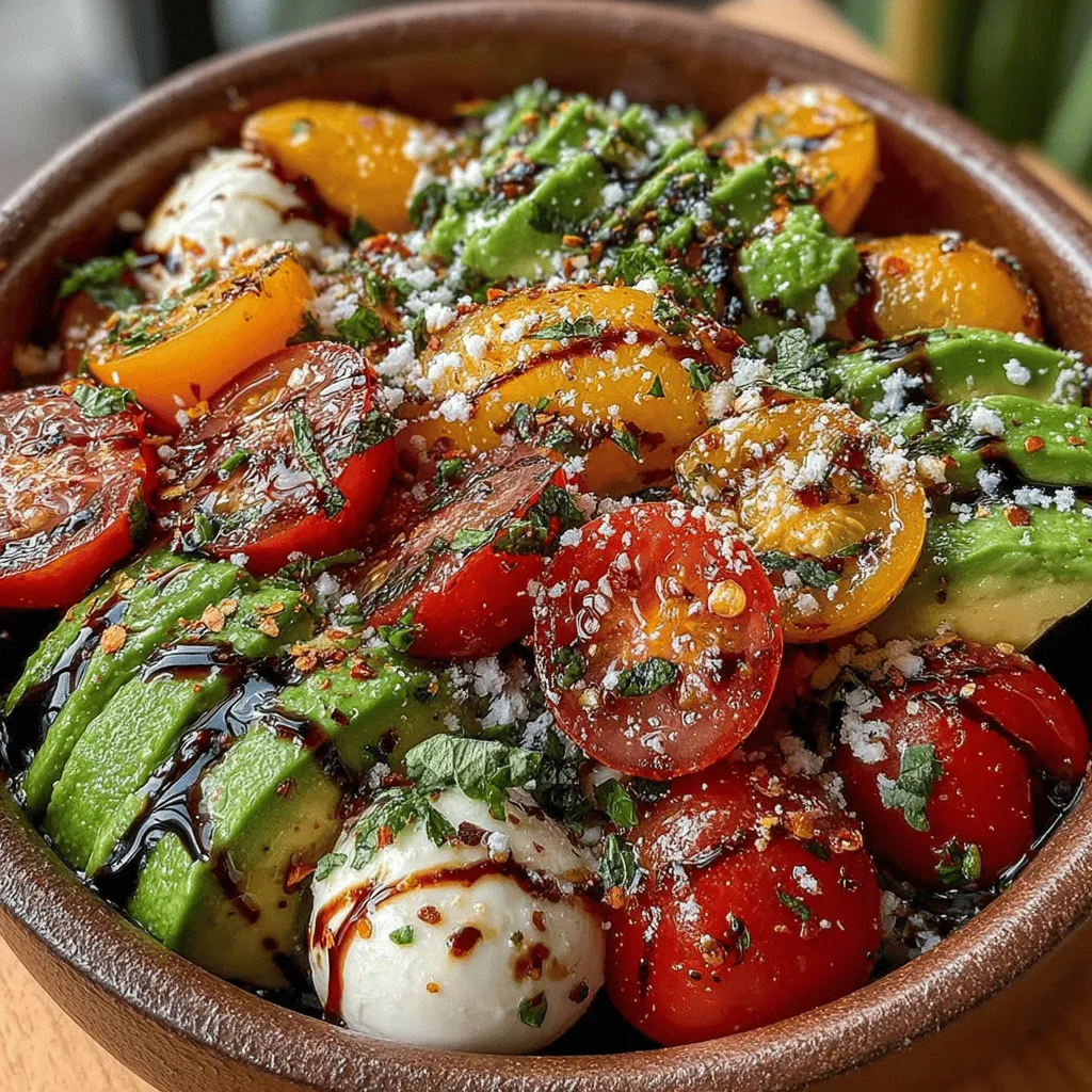 Caprese salads have long been celebrated for their simplicity and vibrant flavors, making them a staple in kitchens around the world. Traditionally composed of fresh mozzarella, tomatoes, basil, olive oil, and balsamic vinegar, this Italian classic embodies the essence of summer with its fresh, colorful ingredients. Yet, the versatility of the Caprese salad allows for endless variations that can cater to diverse palates and seasonal produce. One such delightful twist is the Avocado Peach Caprese Salad, which combines the creaminess of ripe avocados with the juicy sweetness of fresh peaches. This innovative take not only brightens up the classic recipe but also introduces a medley of flavors that are sure to tantalize your taste buds.