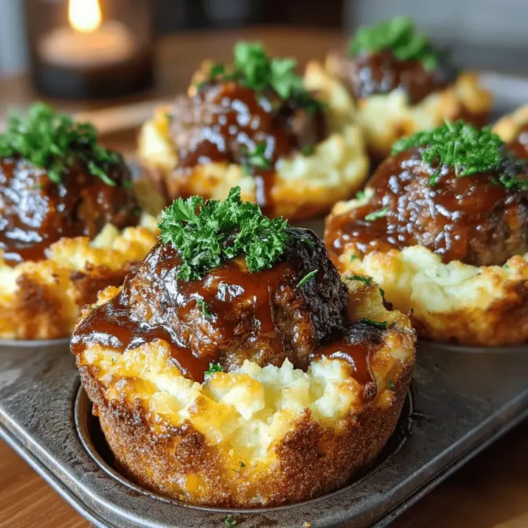 Discover the delectable fusion of flavors in these Sticky BBQ Meatball & Mashed Potato Muffins. This unique dish marries the comforting texture of creamy mashed potatoes with the savory goodness of meatballs, all smothered in a tangy barbecue sauce. The result is a meal that is not only visually appealing but also bursting with flavor, making it a standout choice for family dinners, potlucks, or even meal prep. Whether you’re entertaining guests or simply looking for a hearty weeknight dish, these muffins are sure to please both kids and adults alike. Let’s delve into this scrumptious recipe that combines ease and flavor in every bite.