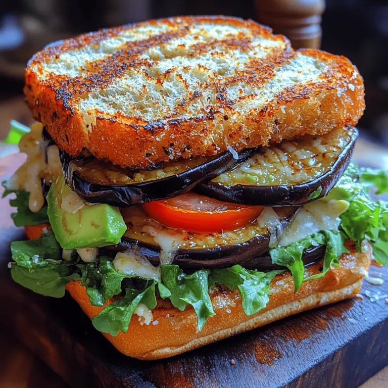 The Crispy Eggplant Sandwich is a delightful vegetarian option that combines flavorful, crunchy eggplant slices with fresh toppings, making it a perfect meal for any time of the day. With its satisfying texture and rich taste, this sandwich not only serves as a hearty lunch or dinner but also as a unique dish that impresses at gatherings and casual get-togethers. The beauty of the Crispy Eggplant Sandwich lies in its versatility; you can customize it with your favorite sauces, vegetables, and cheeses, ensuring that each bite is tailored to your palate.