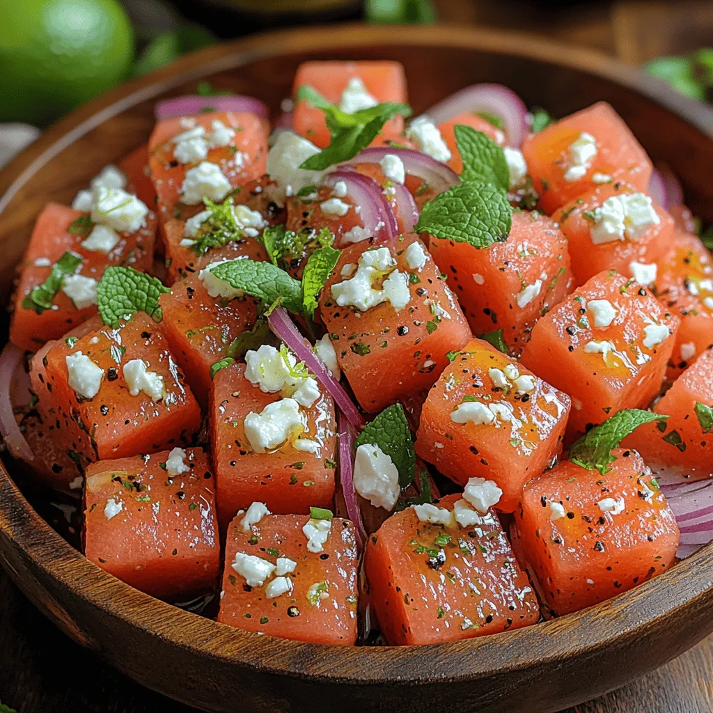 The Zesty Feta Watermelon Salad is a stunning representation of how diverse flavors can come together to create a harmonious dish. Each ingredient plays a vital role in crafting a complex flavor profile that is both refreshing and satisfying.