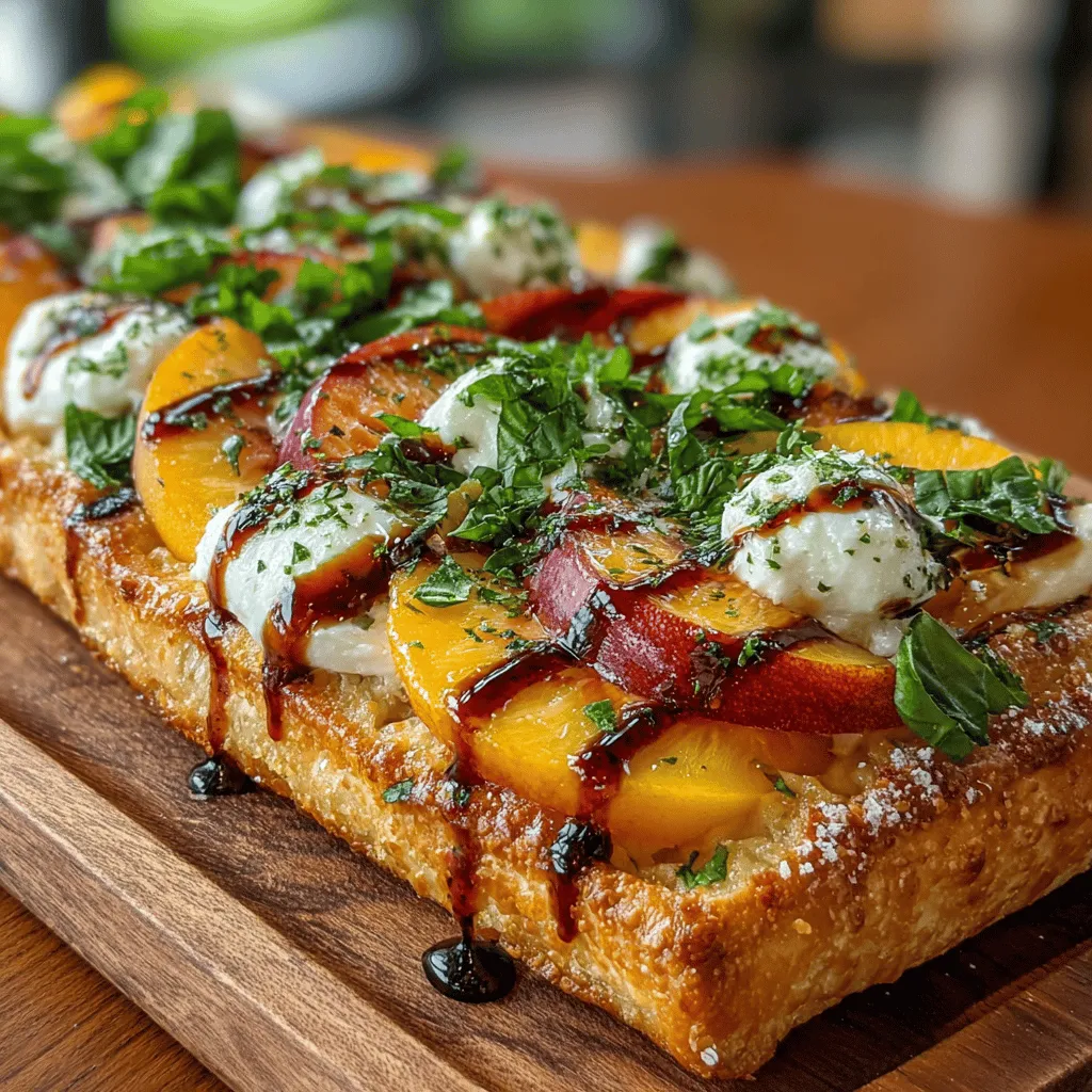 Peach & Basil Flatbread is a delightful culinary creation that showcases the perfect blend of sweet and savory flavors. This dish marries the juicy sweetness of ripe peaches with the aromatic freshness of basil, making it a delectable option for any occasion. Whether you're preparing an elegant appetizer, a light lunch, or a sophisticated addition to a summer gathering, this flatbread is sure to impress with its vibrant flavors and appealing presentation. The simplicity of the recipe allows it to cater to both novice cooks and seasoned chefs, proving that gourmet dining can be achieved with minimal effort.