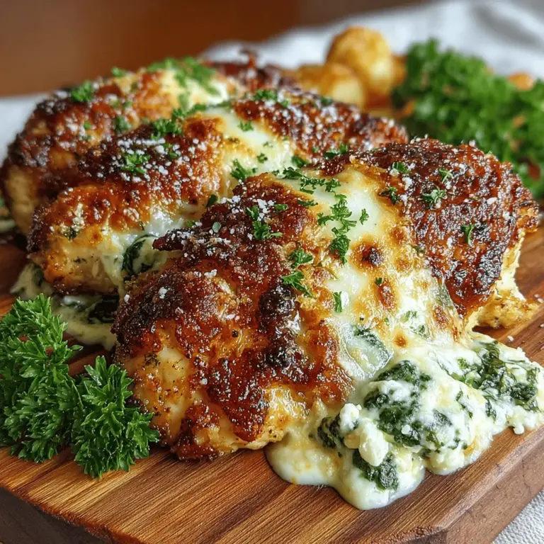 Spinach & Artichoke Bliss Chicken is a delightful dish that perfectly marries the flavors of creamy spinach and tangy artichokes with tender, juicy chicken. This recipe brings together a symphony of tastes and textures that are sure to please any palate. The creamy, savory filling envelops the chicken, making each bite a satisfying experience. The addition of rich cheeses and aromatic spices elevates the dish, transforming a simple meal into an indulgent treat.