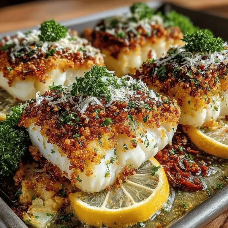When it comes to preparing a dish that is both healthy and impressive, Garlic Lemon Cod with Crispy Quinoa Crust stands out as a remarkable option. This seafood recipe not only tantalizes the taste buds but also brings a wealth of nutritional benefits to the table. Cod, known for its mild flavor and flaky texture, pairs beautifully with a zesty lemon and garlic marinade, while the crispy quinoa crust adds an unexpected and delightful crunch. Whether you're looking for a weeknight dinner or a dish to impress your guests, this recipe is sure to be a hit.