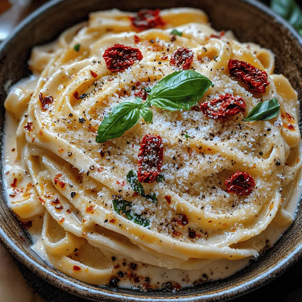 To achieve the perfect creamy Alfredo sauce, start by melting the butter in a large saucepan over medium heat. Once the butter is fully melted, add minced garlic and sauté for about 1-2 minutes until fragrant, making sure not to let it brown. This step infuses the sauce with a rich garlic flavor that complements the sun-dried tomatoes beautifully.