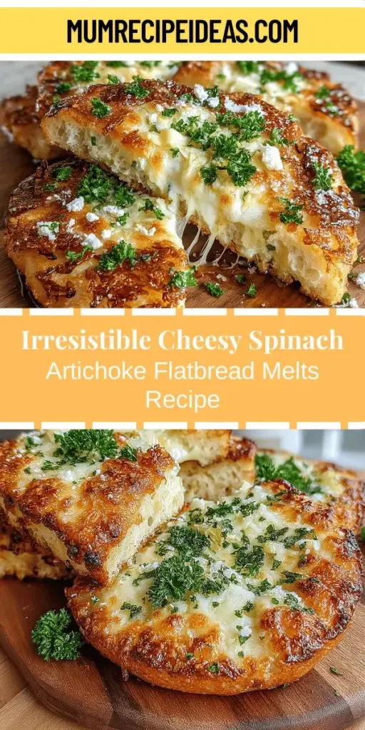 Indulge in the delicious flavors of Cheesy Spinach Artichoke Flatbread Melts, an ideal dish for any occasion! This easy-to-make recipe features a crispy flatbread topped with a creamy blend of spinach, artichokes, and a mix of cheeses, creating a delightful taste experience. Perfect for a quick meal, party snack, or cozy dinner, these melts can be customized to fit your preferences. Explore the endless possibilities and enjoy every savory bite!