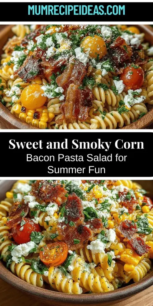 Celebrate summer with the delightful Sweet & Smoky Summer Corn & Bacon Pasta Salad! This vibrant dish combines sweet corn, crispy bacon, and fresh vegetables, creating a perfect blend of flavors and textures. Ideal for picnics, BBQs, or light lunches, this salad is not only visually appealing but also packed with nutrients. Easy to prepare and versatile, it's sure to impress your family and friends at any warm-weather gathering. Enjoy the taste of summer in every bite!