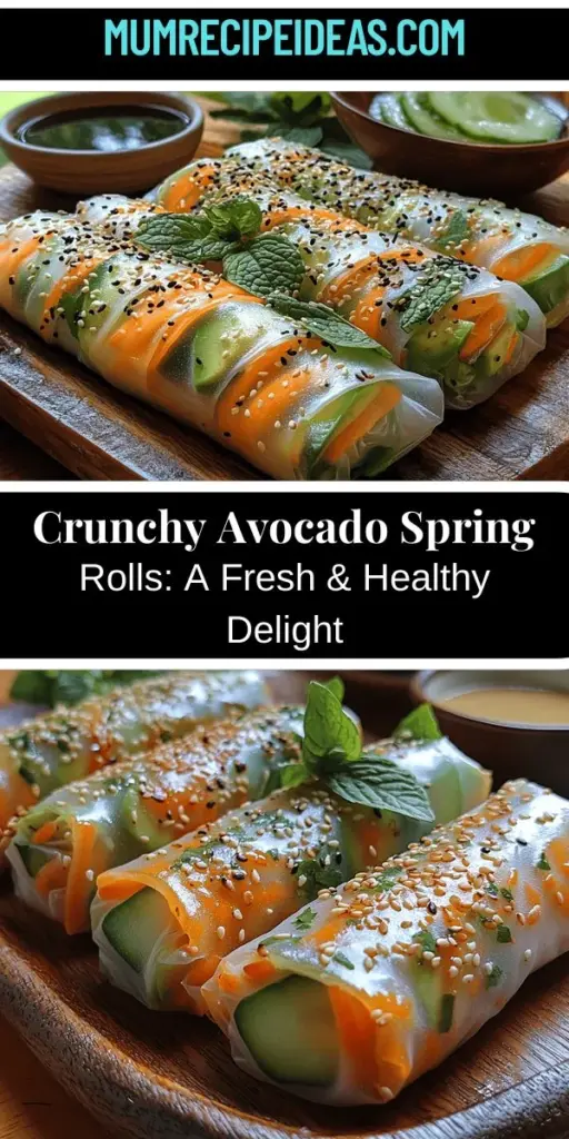 Discover the refreshing taste of Crunchy Avocado Spring Rolls with this easy-to-follow recipe. These colorful rolls are not just a feast for the eyes but also packed with nutrient-rich ingredients like creamy avocado and crispy vegetables. Perfect as an appetizer or a light meal, they cater to various dietary preferences. Learn how to roll them effortlessly and whip up a delicious dipping sauce to enhance your dish. Enjoy the delightful textures and flavors while promoting a healthy lifestyle!