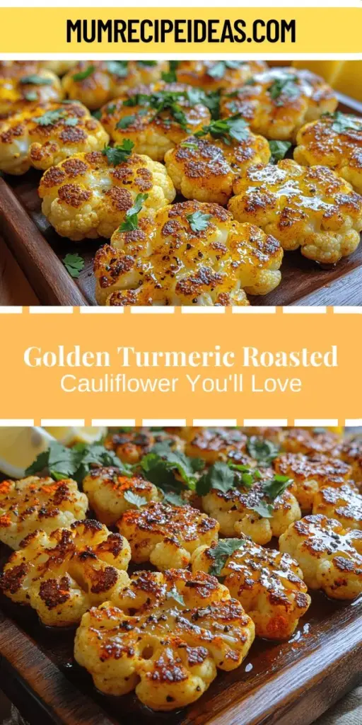Discover the vibrant flavors of Golden Turmeric Roasted Cauliflower, a dish that's as nutritious as it is delicious. This simple recipe elevates your vegetable game with the earthy warmth of turmeric and the nutty richness of roasted cauliflower. Perfect for busy nights or gatherings, it’s versatile enough to complement various diets, including vegan and gluten-free. Enjoy this visually stunning dish, bursting with health benefits and flavor, and get ready to impress your family and friends!