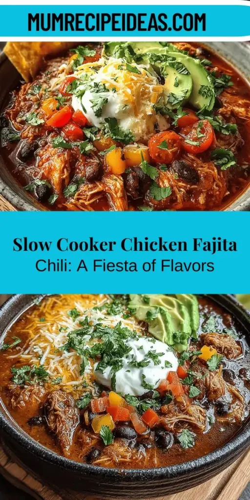 Discover the vibrant and comforting experience of Fiesta Flavors Slow Cooker Chicken Fajita Chili! This hearty dish combines lean chicken, colorful beans, and a medley of vegetables, all simmered to perfection in a slow cooker. With its rich flavors and nutritious ingredients, including fiber-rich beans and vitamin-packed tomatoes, this chili is perfect for busy weeknights or cozy gatherings. Explore this delicious recipe to make mealtime both nourishing and exciting!