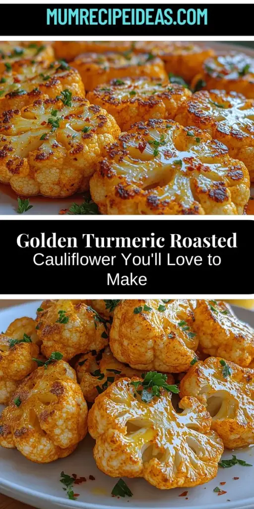 Discover the vibrant and nutritious Golden Turmeric Roasted Cauliflower, a dish that elevates any meal with its stunning golden hue and delicious flavors. This recipe celebrates the earthiness of turmeric while highlighting the natural sweetness of cauliflower. Perfect as a side or main dish, the caramelized florets offer a delightful crunch and rich taste. Embrace fresh ingredients and simple techniques to create a healthy, visually appealing dish that will impress everyone at the table. Enjoy the journey of cooking and indulge in this flavor-packed experience!