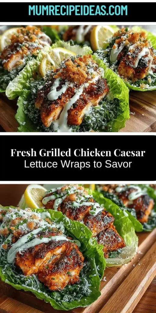 Discover the ultimate twist on a classic with Grilled Chicken Caesar Lettuce Wraps. This refreshing recipe combines succulent grilled chicken with crisp romaine lettuce and creamy Caesar dressing for a nutritious, low-carb meal. Perfect for any occasion, these wraps are easy to prepare and can be customized to fit various dietary needs. Enjoy a satisfying meal that keeps flavor in the spotlight while promoting healthy eating. Dive into this delightful culinary experience!