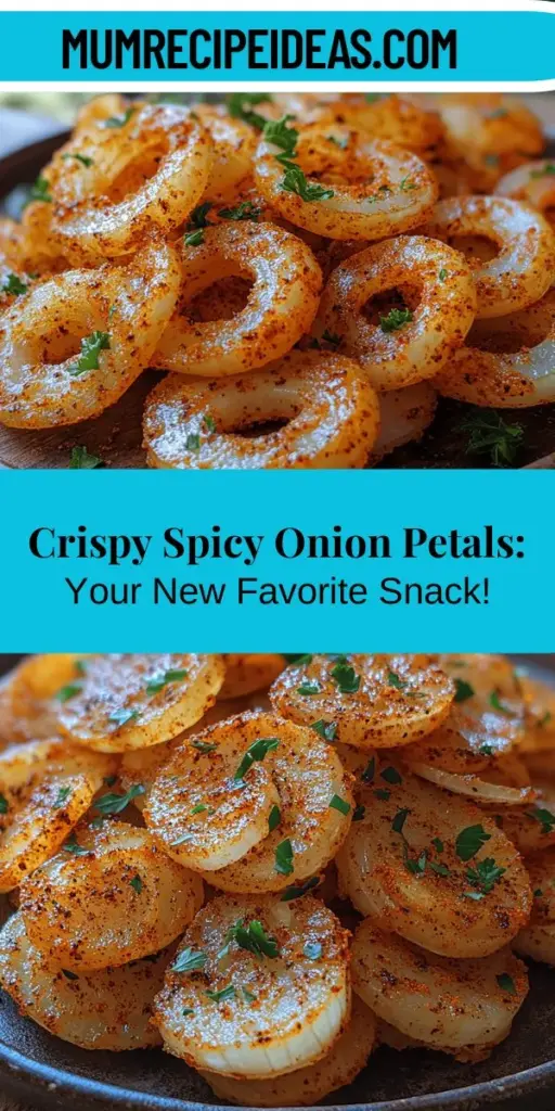 Discover the perfect crunchy snack with this Spicy Crispy Onion Petals recipe! These golden-brown treats are a delicious balance of spice and flavor, making them ideal for gatherings or cozy nights in. With a blend of well-marinated onions, a light and crispy coating, and customizable spice levels, you'll be able to impress your guests and satisfy your cravings. Serve with various dipping sauces for an extra kick and enjoy this addictive delight!