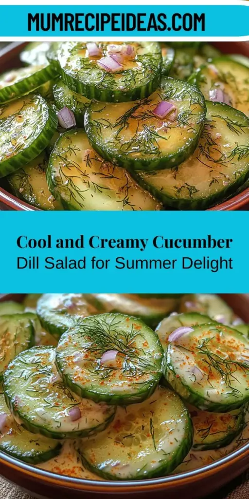 Beat the summer heat with a delectable Creamy Cucumber Dill Salad! This refreshing dish features crisp English cucumbers, a creamy Greek yogurt dressing, and fragrant dill, making it a perfect side for barbecues or a light lunch. Packed with nutrients and easy to prepare, this salad is as versatile as it is delicious. Customize it with additional herbs or veggies for even more flavor. Enjoy a healthy, vibrant meal with minimal fuss this season!