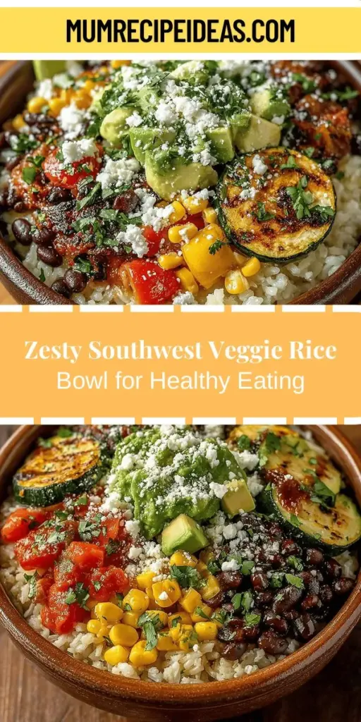 Discover the vibrant and satisfying Zesty Southwest Veggie Rice Bowl, a perfect representation of plant-based eating that blends fresh ingredients and zesty flavors. This colorful dish features brown rice, black beans, and a variety of vegetables, all enhanced by lively spices and lime juice. Ideal for health enthusiasts or anyone exploring plant-based options, this customizable bowl is nutritious and visually appealing, making every meal a nourishing celebration. Perfect for meal prep or a quick, delicious dinner!