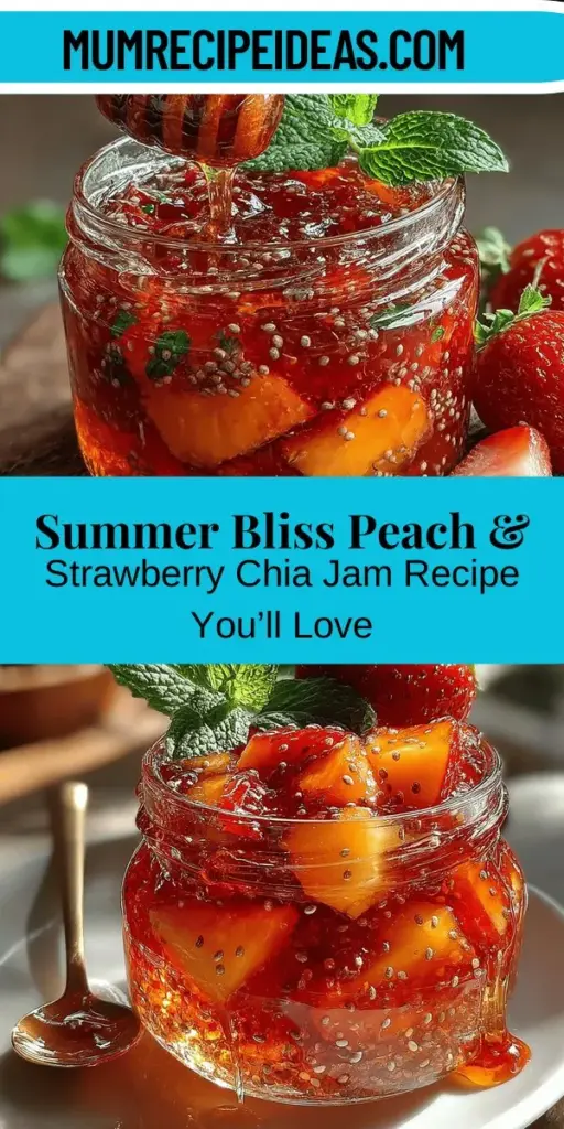 Experience the joy of summer with this delightful homemade peach and strawberry chia jam. This easy recipe allows you to savor the fresh flavors of seasonal fruits while incorporating nutritious chia seeds for added health benefits. Perfect for spreading on toast, topping pancakes, or mixing into yogurt, this jam is a versatile treat that captures the essence of summer in every jar. Dive into the sweet, chunky goodness and enjoy a healthier alternative to store-bought jams!