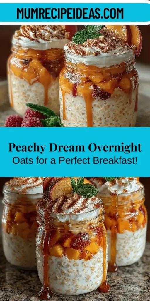 Start your day with the refreshing Peachy Dream Overnight Oats! This no-cook breakfast is perfect for busy mornings, combining the natural sweetness of ripe peaches with creamy rolled oats. Packed with nutrients and fiber, these overnight oats are easily customizable to suit your taste. Prepare them the night before, and wake up to a healthy and delicious meal ready to go. Ideal for breakfast, snacks, or meal prep, this versatile recipe is sure to become a staple in your routine.