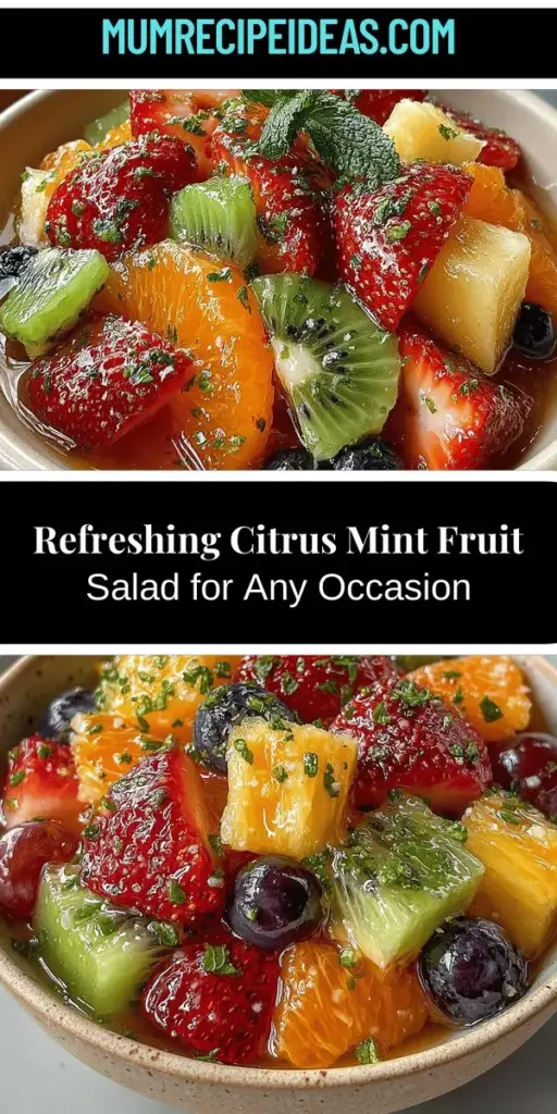 Brighten up your meals with the Zesty Citrus Mint Fruit Fiesta, a refreshing fruit salad that’s a feast for both the eyes and the palate. Combining seasonal fruits like strawberries, blueberries, and pineapple, this colorful dish is drizzled with a tangy citrus dressing and fresh mint for an added twist. Not only is it delicious, but it's also packed with vitamins and antioxidants, making it a nutritious choice for any occasion. Enjoy the natural sweetness and health benefits of this vibrant fruit salad!