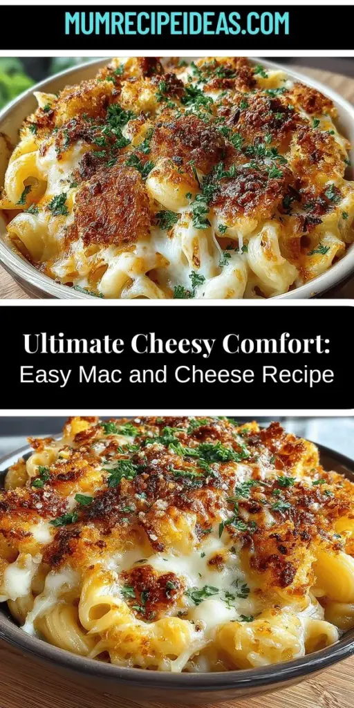 Discover the ultimate comfort food with our Cheesy Comfort Delight, a classic mac and cheese recipe that's sure to bring joy to your table. This dish features perfectly cooked elbow macaroni enveloped in a rich, velvety cheese sauce, topped with crispy panko breadcrumbs for added texture. Perfect for family dinners or gatherings, it's easy to make and packed with nostalgia. Explore tips, step-by-step instructions, and variations to elevate your mac and cheese experience! Enjoy a warm bowl of cheesy goodness that feels like home.