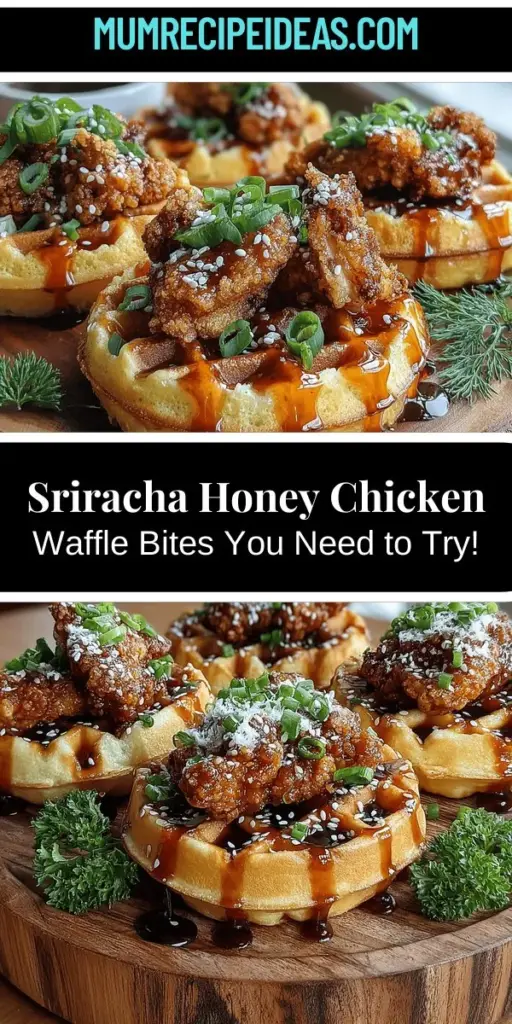 Discover the mouthwatering fusion of savory, sweet, and spicy with Sriracha Honey Chicken Waffle Bites. This creative twist on traditional Southern comfort food features crispy fried chicken atop fluffy waffles, drizzled with a rich Sriracha honey sauce. Perfect for brunch, game days, or family dinners, these bite-sized treats offer an exciting flavor experience. Get ready to impress your guests with this delightful dish that seamlessly combines beloved flavors in a unique presentation.