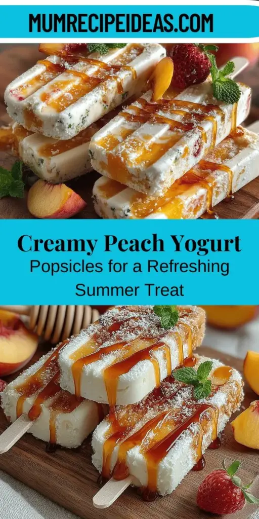 Beat the summer heat with homemade Creamy Dreamy Peach Yogurt Popsicles. This refreshing treat combines juicy peaches and creamy Greek yogurt for a nutritious dessert that's perfect for all ages. Skip the artificial ingredients and make your own popsicles for full control over flavor and sweetness. Enjoy the health benefits of probiotics and vitamins while savoring a guilt-free indulgence. Perfect for family gatherings or a cool snack on a hot day.