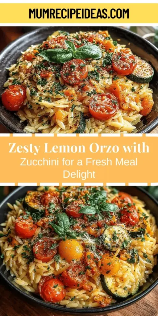 Discover the vibrant flavors of Zesty Lemon Orzo with Zucchini, a quick and nutritious recipe perfect for busy weeknights. This dish combines tender orzo pasta with fresh zucchini, zesty lemon, and aromatic garlic for a delightful meal. Easy to prepare, it can be served as a light main course or an enticing side, making it versatile for any dining occasion. Enjoy the health benefits of wholesome ingredients that promote a balanced lifestyle while savoring every delicious bite.
