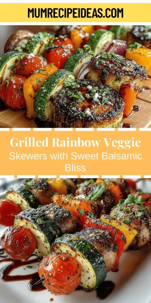 Bring color and flavor to your next cookout with Grilled Rainbow Veggie Skewers topped with a sweet balsamic drizzle. This vibrant dish combines seasonal vegetables like zucchini, bell peppers, cherry tomatoes, and mushrooms for a feast that's as nutritious as it is beautiful. Easy to prepare and perfect for all diets, these skewers are not just healthy; they are a showstopper. Elevate your grilling game and impress your guests with this delightful recipe.