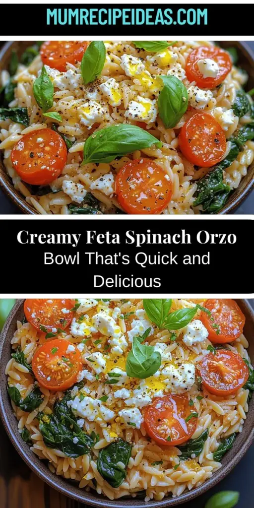 Discover the delightful Creamy Feta Spinach Orzo Bowl, a dish that perfectly combines comfort and nutrition. Made with orzo pasta, fresh spinach, and creamy feta, this vibrant meal is quick to prepare and packed with flavor. Each bite is a taste of the Mediterranean, balanced with essential vitamins and protein. Ideal for any occasion, this recipe allows for endless variations, making it a versatile favorite in your kitchen. Embrace the joy of cooking and savor every spoonful!