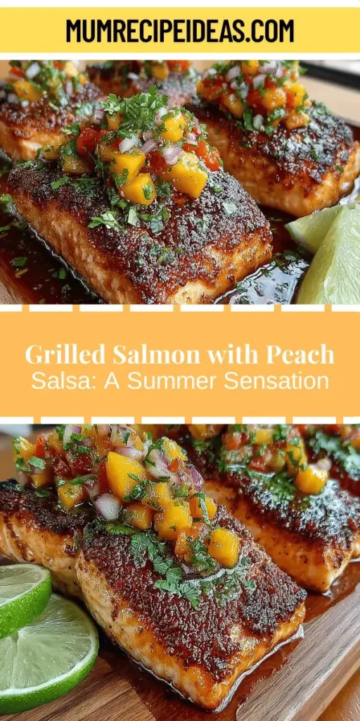 Experience the essence of summer with this Grilled Salmon with Peach Salsa recipe! Perfectly grilled salmon, infused with a zesty marinade of lemon, garlic, and smoked paprika, is complimented by a refreshing salsa made from ripe peaches, red onion, jalapeño, and cilantro. This vibrant dish not only looks stunning on your plate but also offers heart-healthy omega-3s and essential vitamins. It's ideal for summer gatherings, family dinners, or a quick weeknight meal. Enjoy the burst of flavors and health benefits that make dining truly delightful!