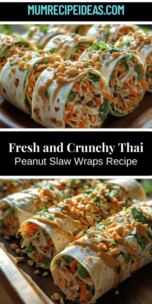 Discover the vibrant flavors of Thai cuisine with Crunchy Thai Peanut Slaw Wraps, a fresh and healthy meal option that’s perfect for any occasion. Packed with colorful vegetables, protein choices like chicken or tofu, and a rich peanut sauce, these wraps offer a satisfying and nutritious experience. They're versatile enough to accommodate various dietary preferences and make for an engaging dining experience with their interactive assembly. Enjoy a delightful, well-rounded meal that nourishes your body and tastes amazing!