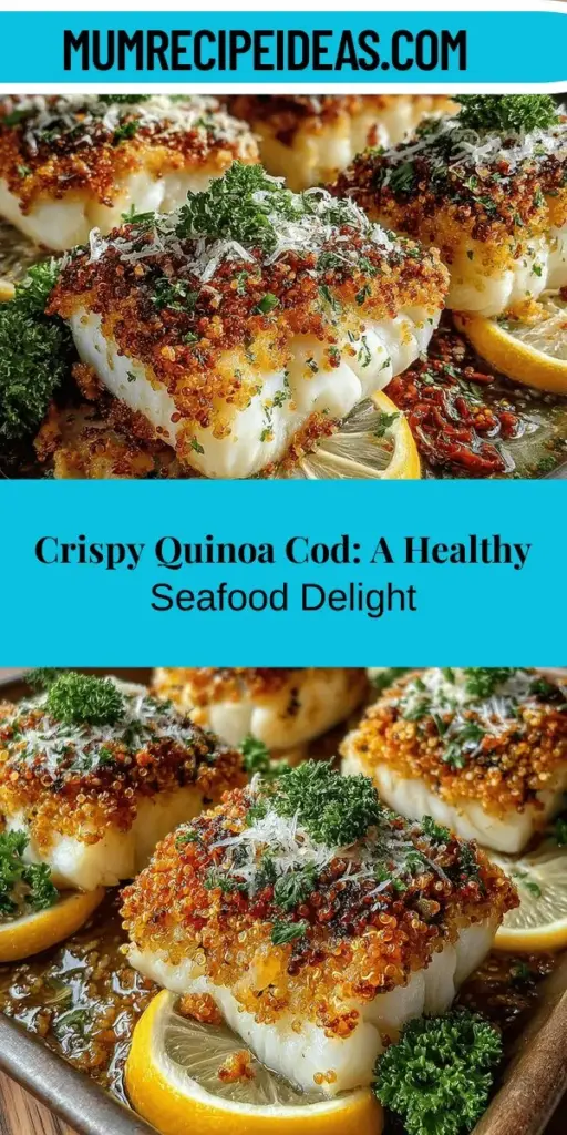 Discover a delicious and healthy recipe with Garlic Lemon Cod featuring a crispy quinoa crust. This dish combines the mild, flaky texture of cod with a zesty garlic and lemon marinade, topped with a crunchy quinoa mixture. Perfect for weeknight dinners or special occasions, this meal is packed with omega-3 fatty acids, protein, and essential nutrients. Impress your guests and enjoy a satisfying dish that aligns with your healthy eating goals. Cook up a culinary delight that's both nutritious and bursting with flavor!