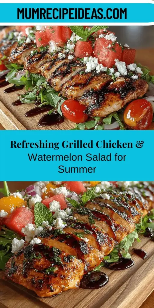 Celebrate summer with the vibrant and refreshing Grilled Chicken & Watermelon Salad! This delightful dish combines juicy grilled chicken, sweet watermelon, and a medley of leafy greens for a perfect balance of flavors and textures. Packed with nutrients, this salad is not only delicious but also promotes hydration and healthy eating. Ideal for summer gatherings or light dinners, it’s sure to impress everyone at the table. Dive into this deliciousness and enjoy the essence of summer!