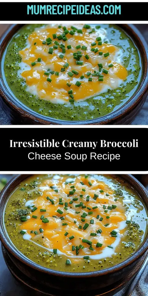 Indulge in the rich and comforting flavors of Creamy Broccoli Cheese Bliss, a delightful soup that perfectly blends nutrition with satisfaction. Packed with vitamins and antioxidants from fresh broccoli and the creamy goodness of cheddar and Gruyère cheese, this recipe is perfect for cozy dinners or gatherings. Learn to make this velvety soup with simple ingredients and steps, and enjoy a nourishing treat that warms the soul and delights the taste buds.