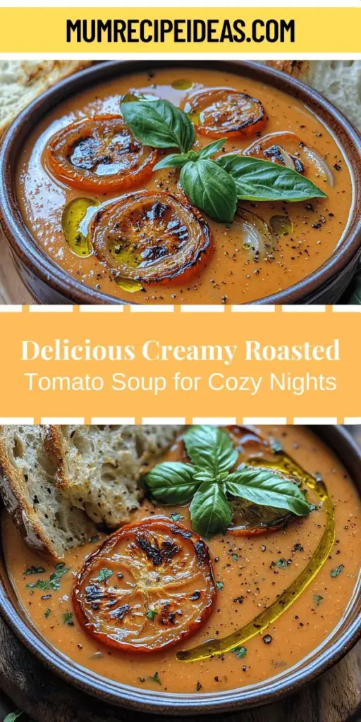 Indulge in the delicious warmth of Creamy Roasted Tomato Bliss, a comforting twist on classic tomato soup. This rich and satisfying recipe features roasted ripe tomatoes, aromatic garlic, and fresh herbs, creating a lush, creamy texture that pairs perfectly with crusty bread. Ideal for cozy nights or elegant dinner parties, this vibrant soup not only evokes childhood memories but also delivers essential nutrients, making it a delightful dish for any occasion. Get ready to impress with your homemade masterpiece!