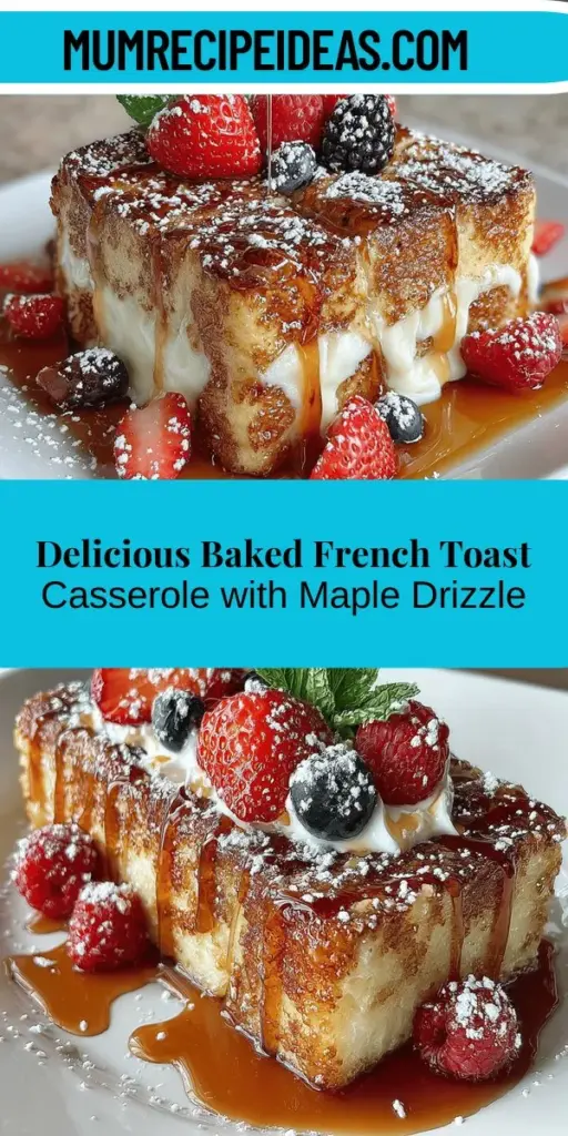 Start your mornings with a Sweet Morning Delight: Baked French Toast Casserole! This easy-to-make breakfast dish transforms classic French toast into a comforting casserole that’s perfect for sharing with family and friends. Featuring rich brioche bread soaked in a creamy custard with delightful spices, it's finished with a warm maple drizzle for an indulgent touch. Perfect for holidays or leisurely brunches, this dish will elevate any breakfast gathering and invite everyone to the table with its inviting aroma. Try this recipe and enjoy creating delicious memories around the breakfast table.