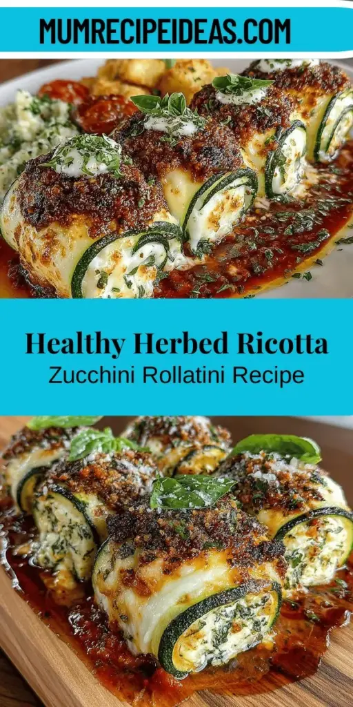 Discover the delicious Herbed Ricotta Zucchini Rollatini, a delightful dish that combines sautéed zucchini with a rich, herbed ricotta filling. This vegetarian option is perfect for any occasion, whether it's a family dinner or a gathering with friends. Packed with nutrients and bursting with flavor, it encourages healthier eating habits while satisfying the palate. Easy to make, this visually appealing meal is sure to impress and nourish!